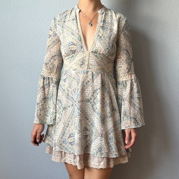 Free People Paisley Moonlight Bay Mini Dress Size 2 - Picture 3 of 9